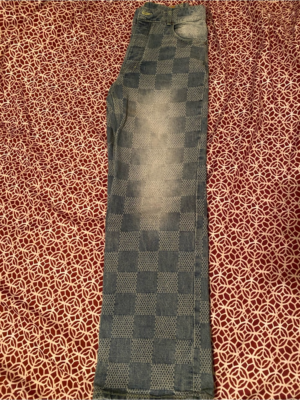 Louis Vuitton Men's Checkerboard Straight Jeans in Faded Blue